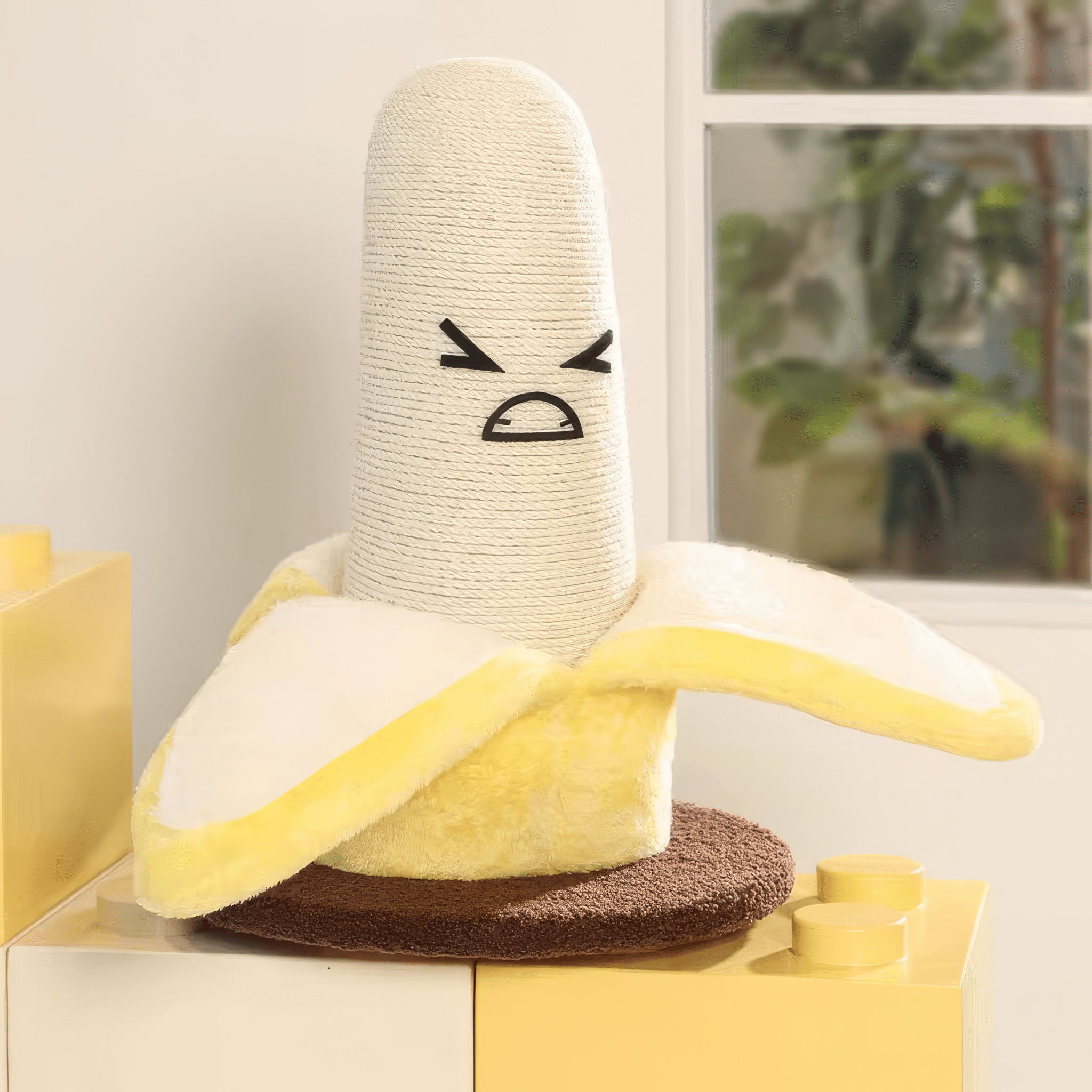Scratching post shaped like a banana for cats
