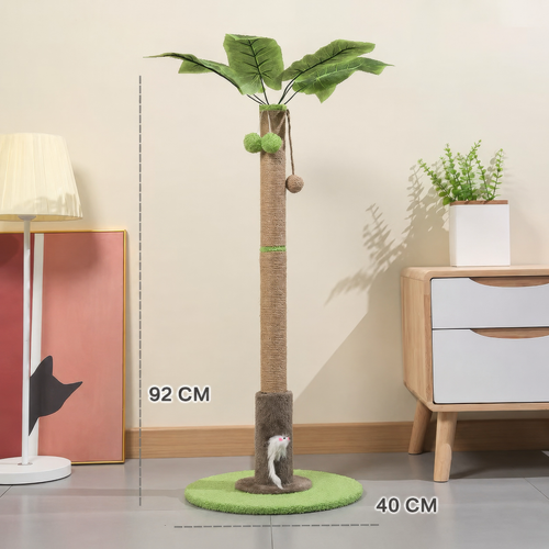 Coconut tree scratcher with height measurement in a room setting