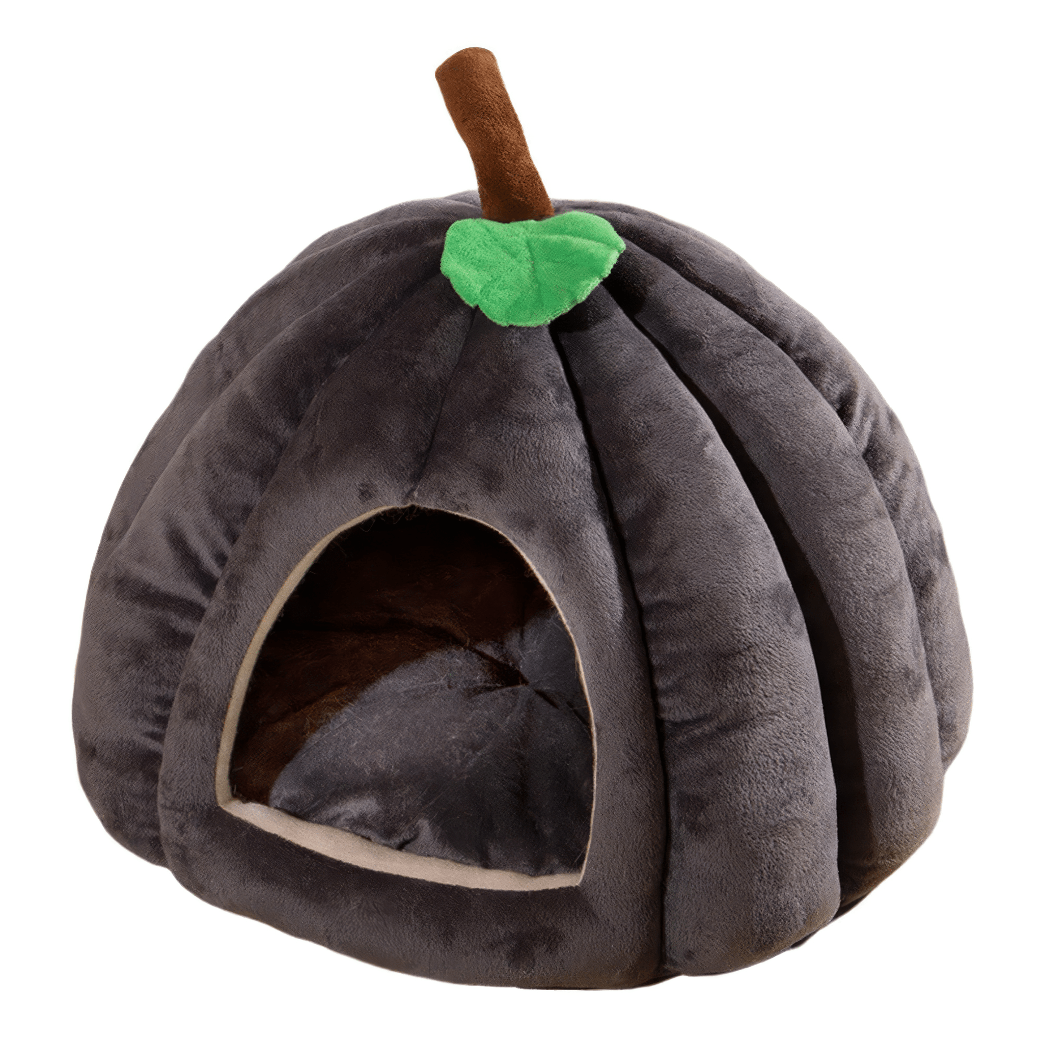 Grey pumpkin-shaped pet bed for cats and dogs