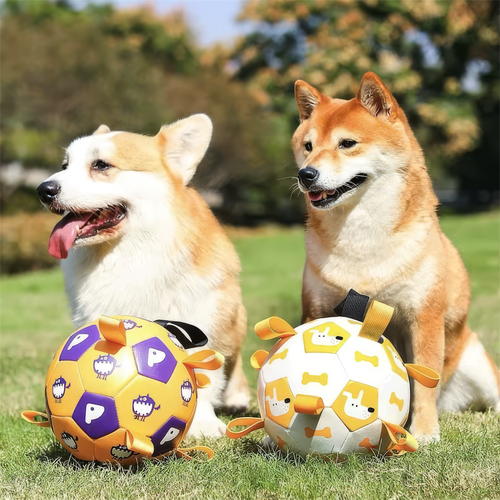 The built-in tabs make this dog soccer ball easier to pick up, carry, throw, and tug
