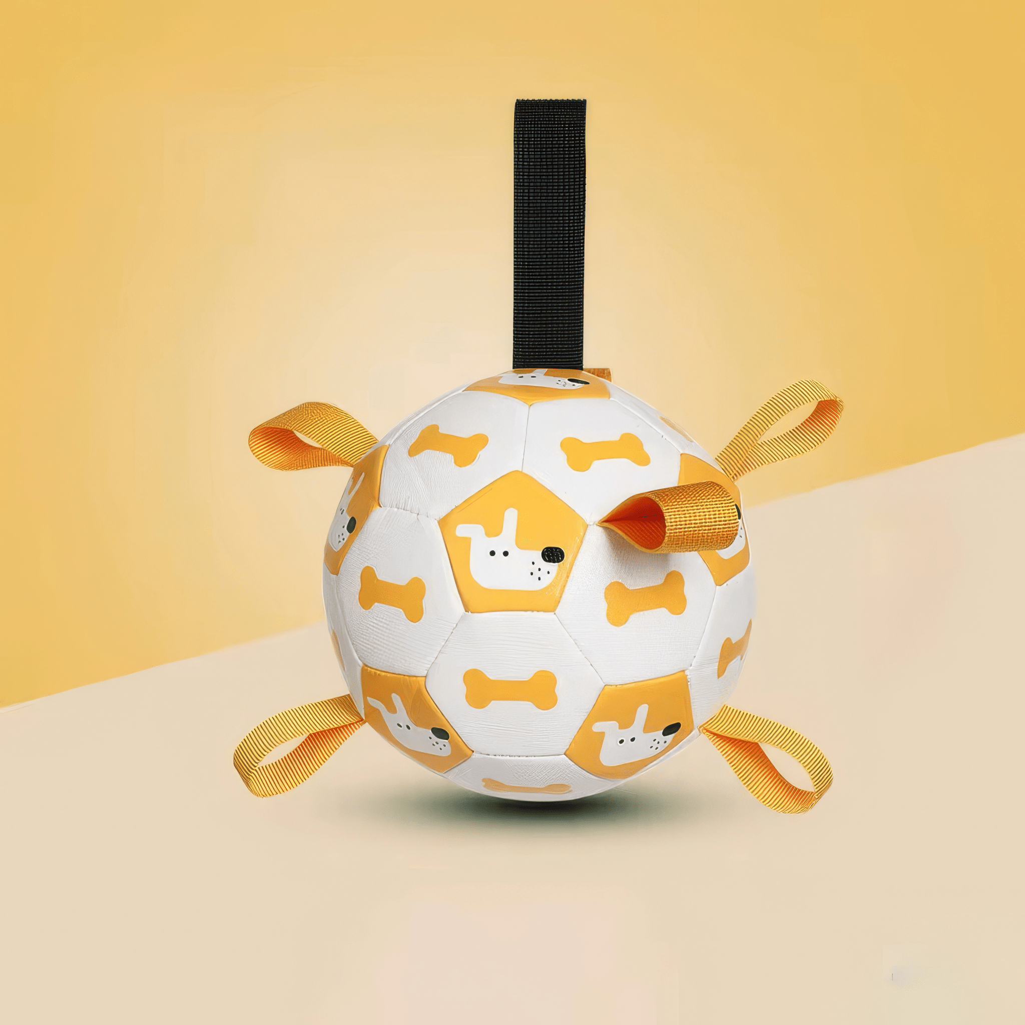 White soccer ball with dog-themed design
